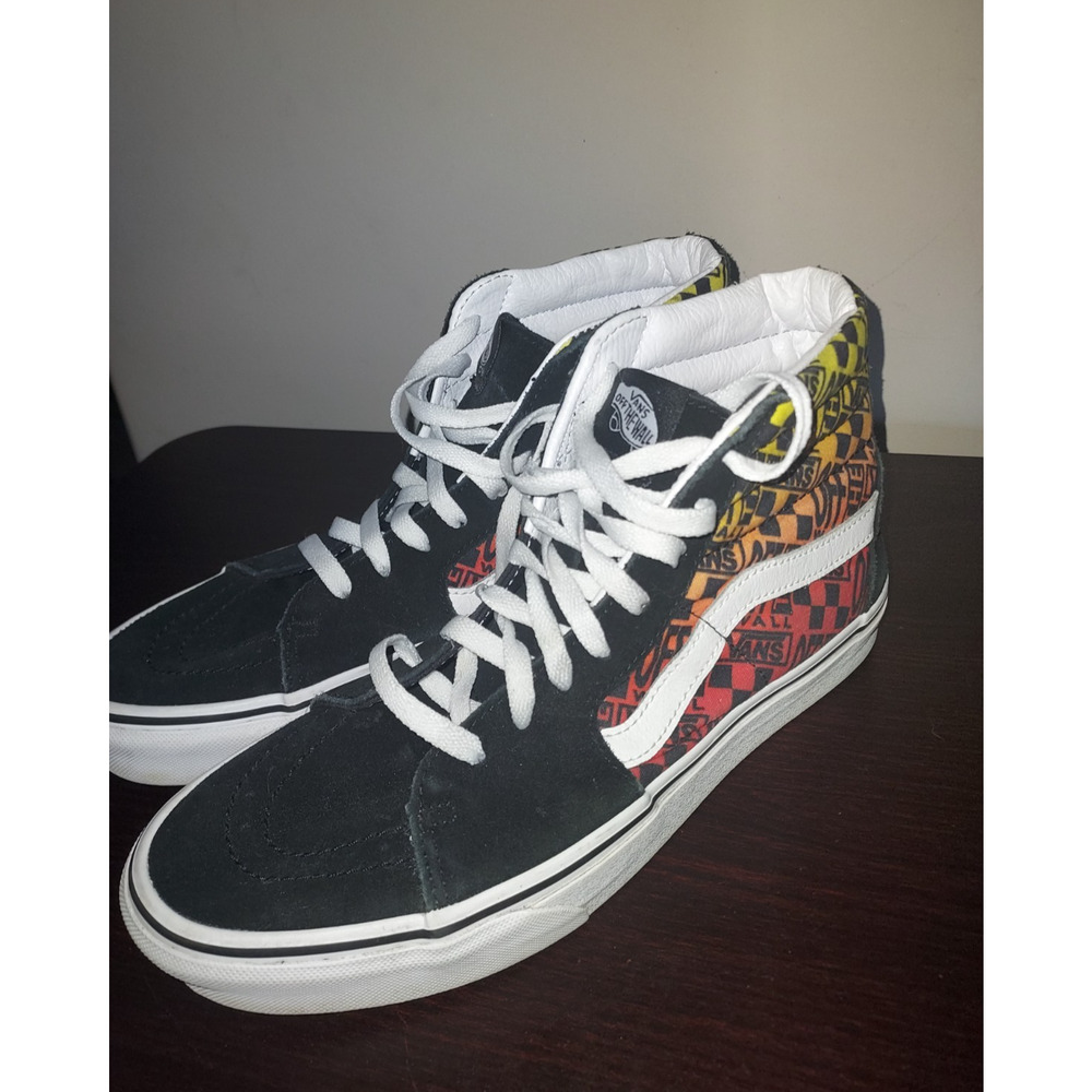 Vans Sk8 Hi Logo Flame Mens 8.5 Lace Up Off the Wall Skateboarding Black